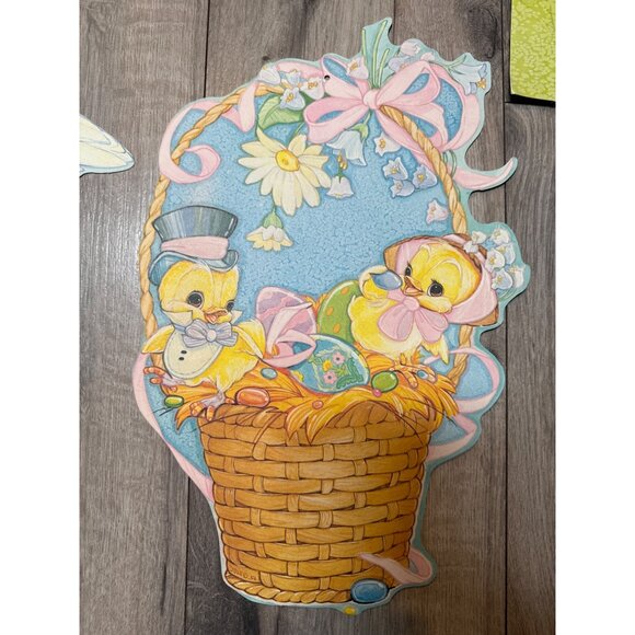 Vintage Easter Die-Cut Decorations Set Of 4 With Bunnies Chicks & Goose - Picture 4 of 7